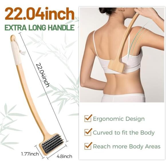 22'' Oversized Bamboo Body Scratcher with Curved Handle and Soft Wide‎ Head - Picture 3 of 8